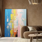 Impasto Vertical Abstract Painting Blue And Pink
