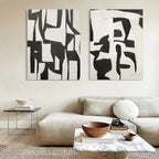 Set Of 2 Black White Collage Diptych Oil Painting