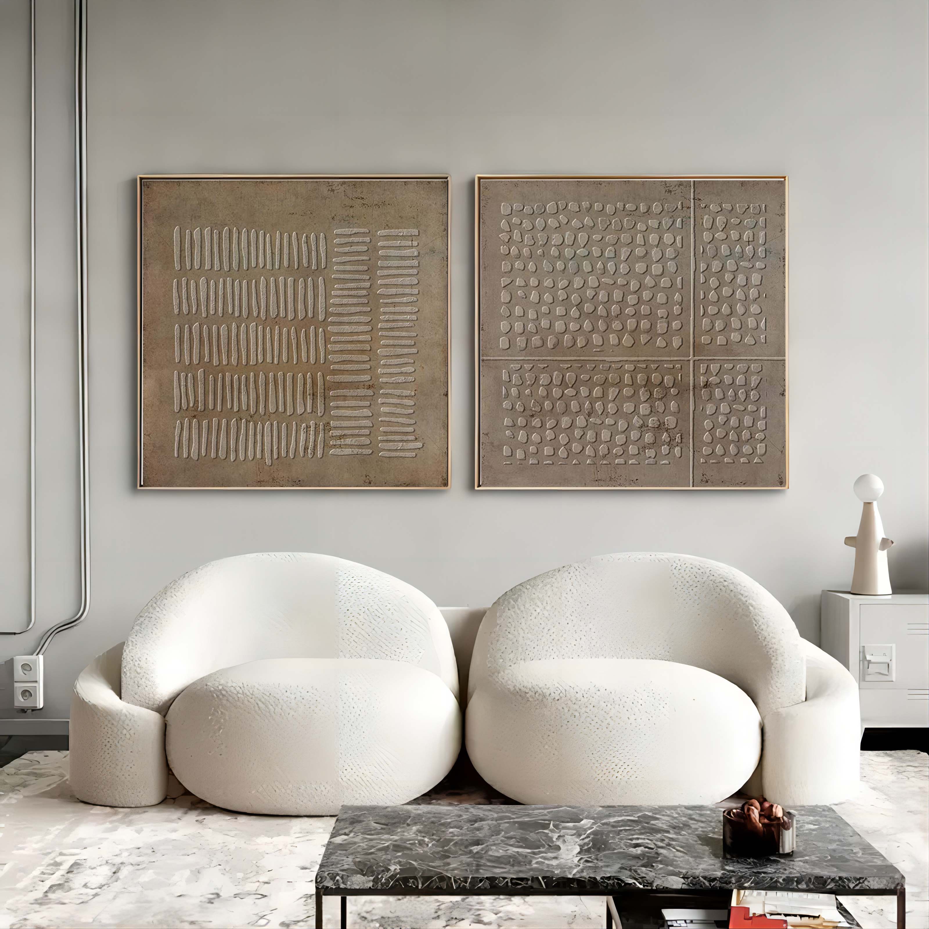 Geometric Textured Diptych Art Oil Painting