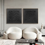 Monochrome Textured Diptych Bas-Relief Painting