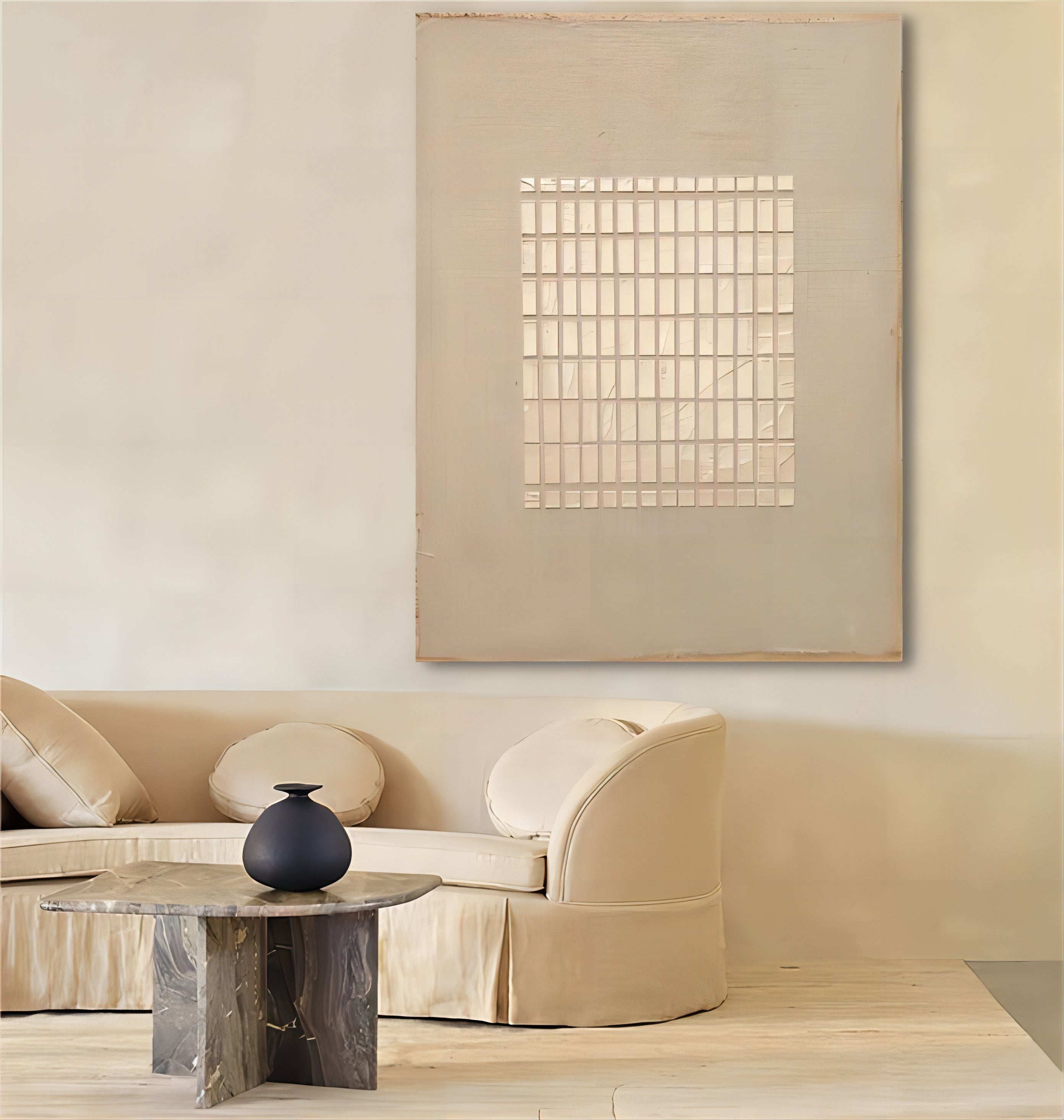 Wabi-Sabi Minimalist Neutral Grid Texture Oil Painting