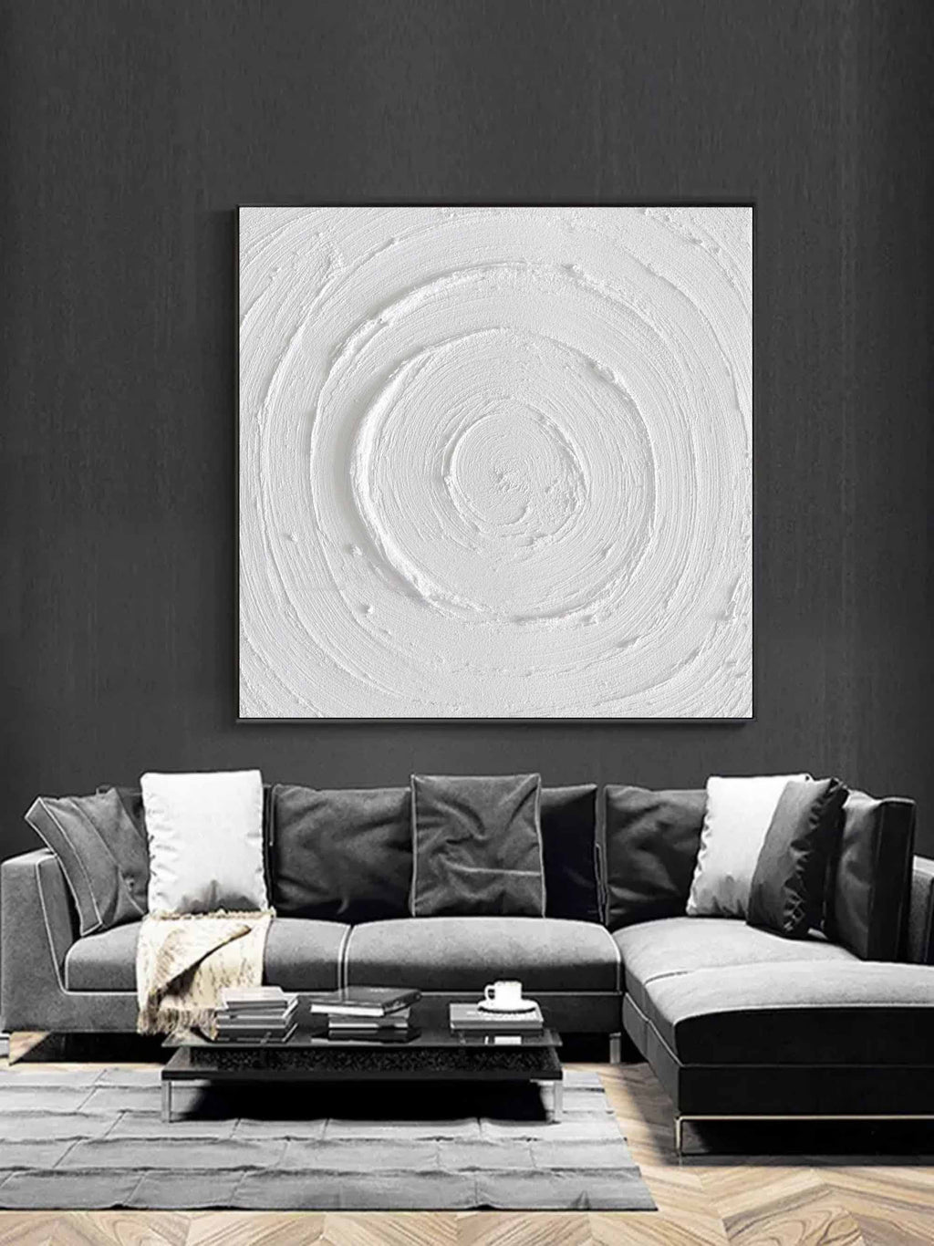 Plaster Art White Circular Texture 3D Painting