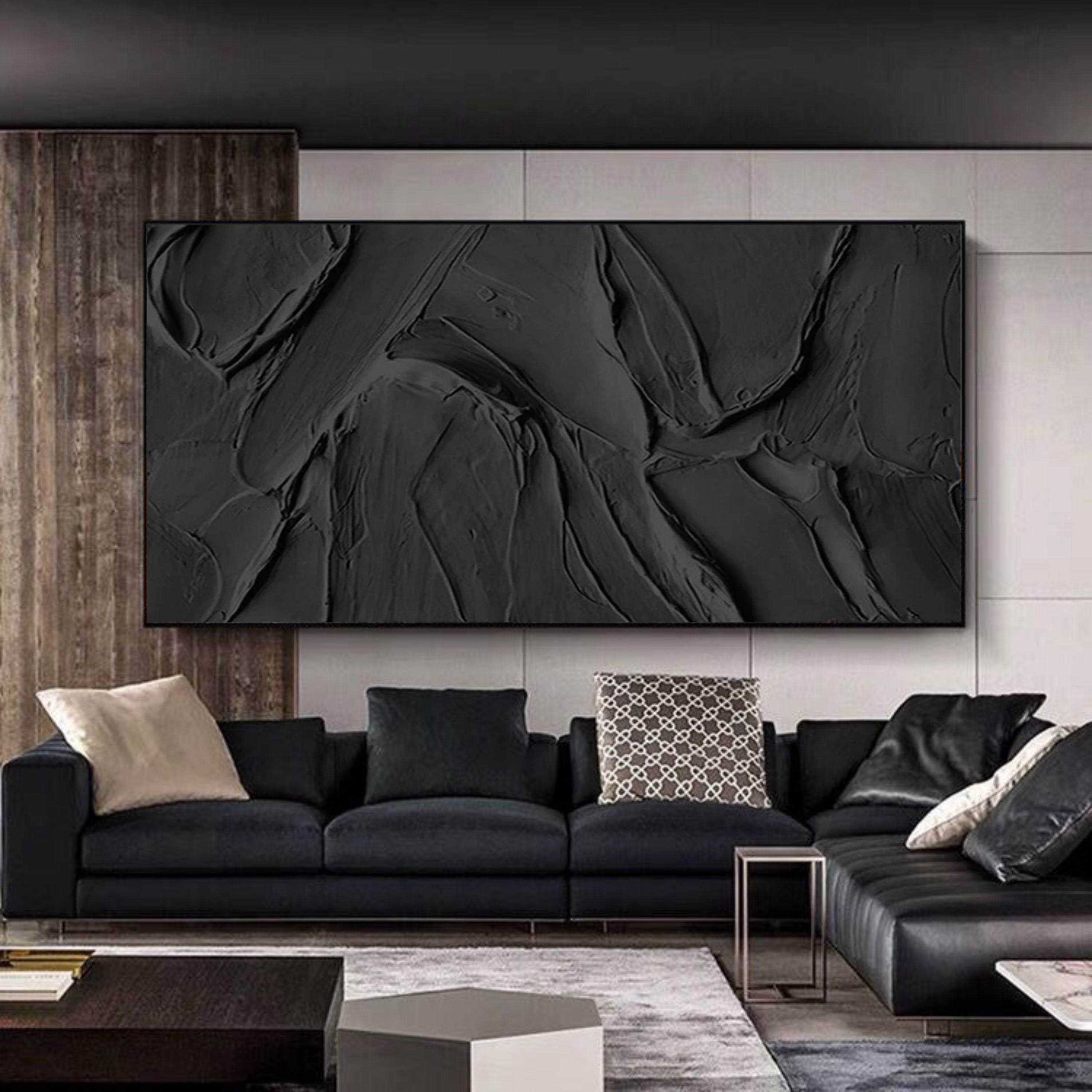 3D Textured Black Wall Art Impasto Painting