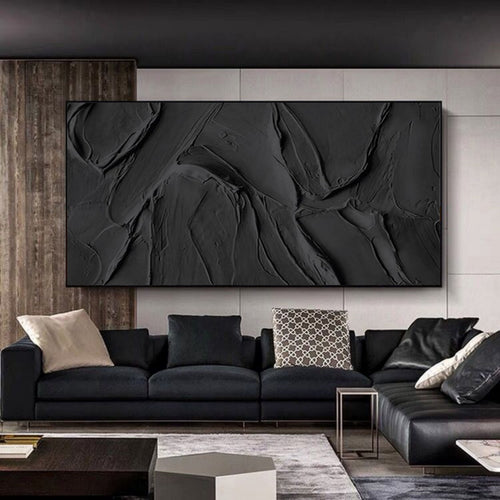 3D Textured Black Wall Art Impasto Painting