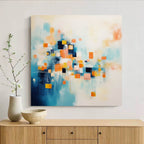 Geometric Pixel Painting Warm Orange Blue