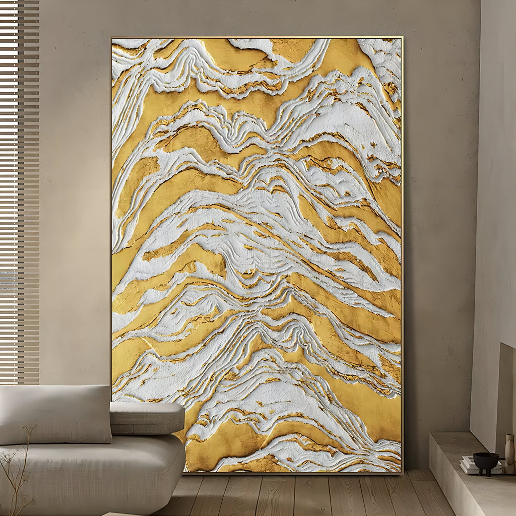 Luxe Gold Vein Marble Swirl Impasto Painting