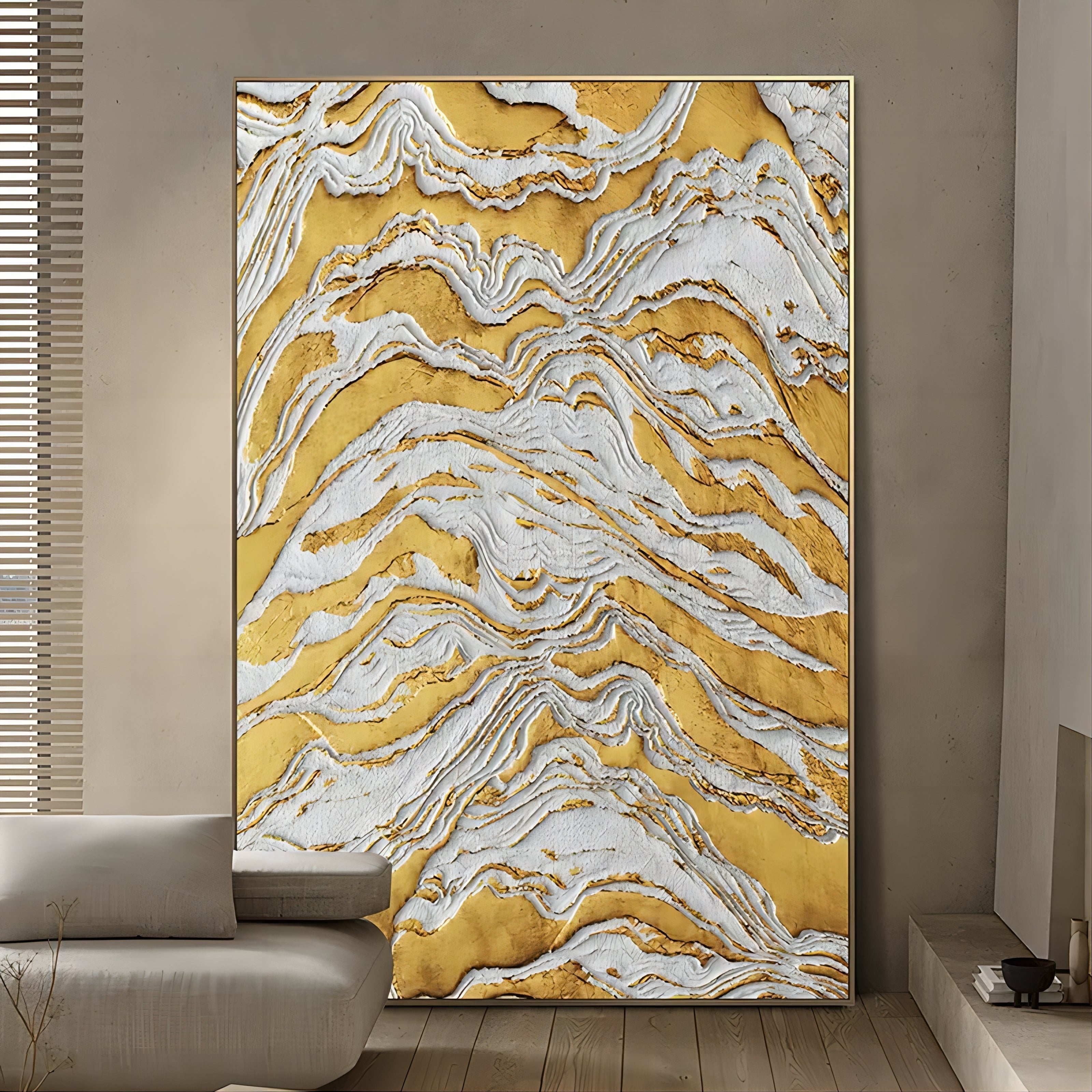 Luxe Gold Vein Marble Swirl Impasto Painting