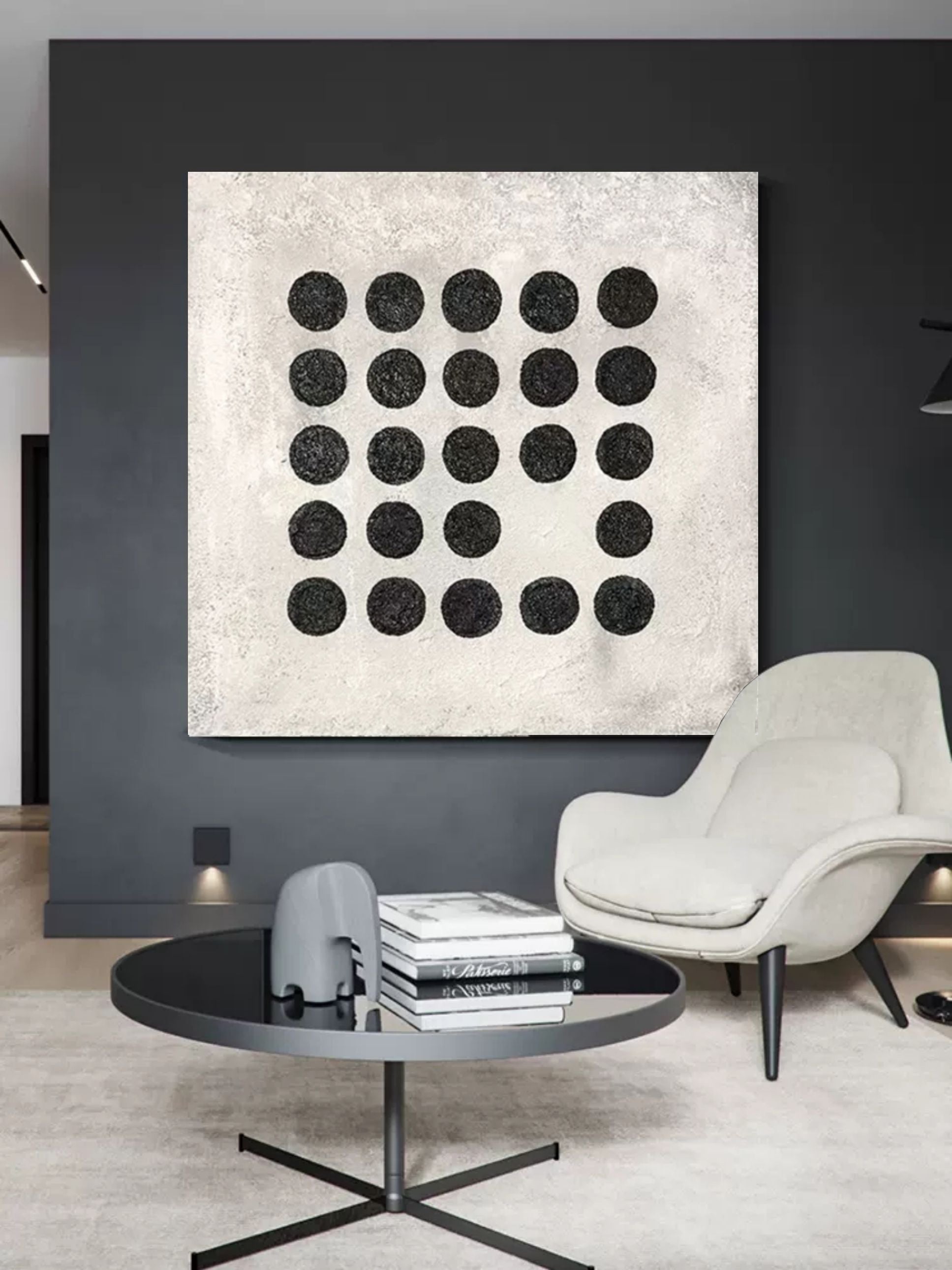 Minimalist Black Dot Grid Painting
