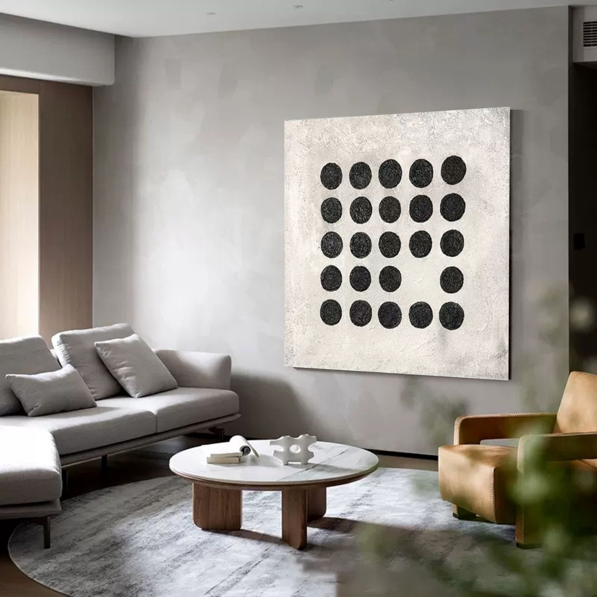 Minimalist Black Dot Grid Painting
