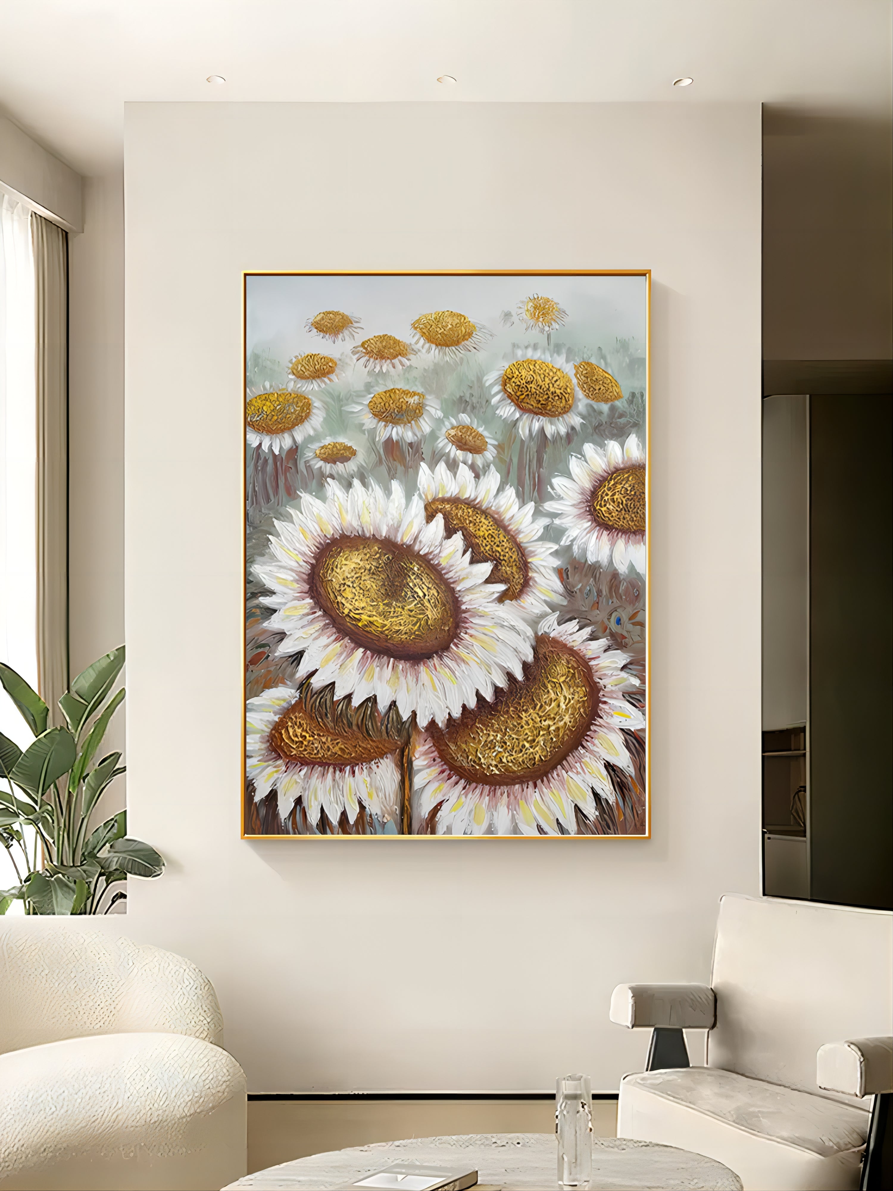 Textured Sunflower Wall Art Gold Accent Floral