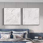 Wall Art Abstract Linear Relief Elegant Linen Flowing White