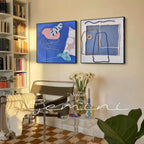 Set of 2 Textured Fiber Art Blue Pink Wall Art