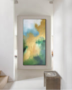 Luxury Gold Leaf Oil Painting Blue Green