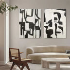 Set Of 2 Black White Collage Diptych Oil Painting