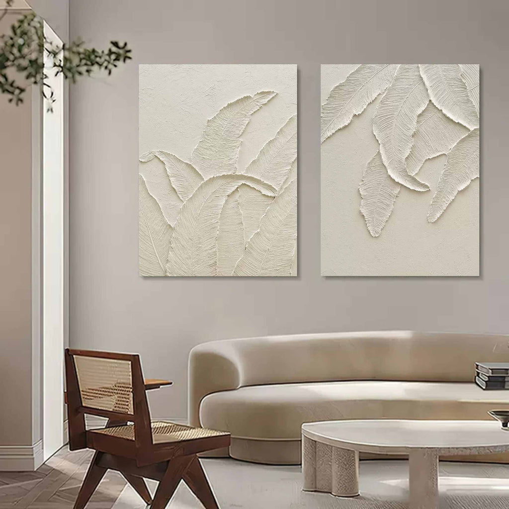 Wabi-Sabi Leaf Texture Relief Painting 2-Piece
