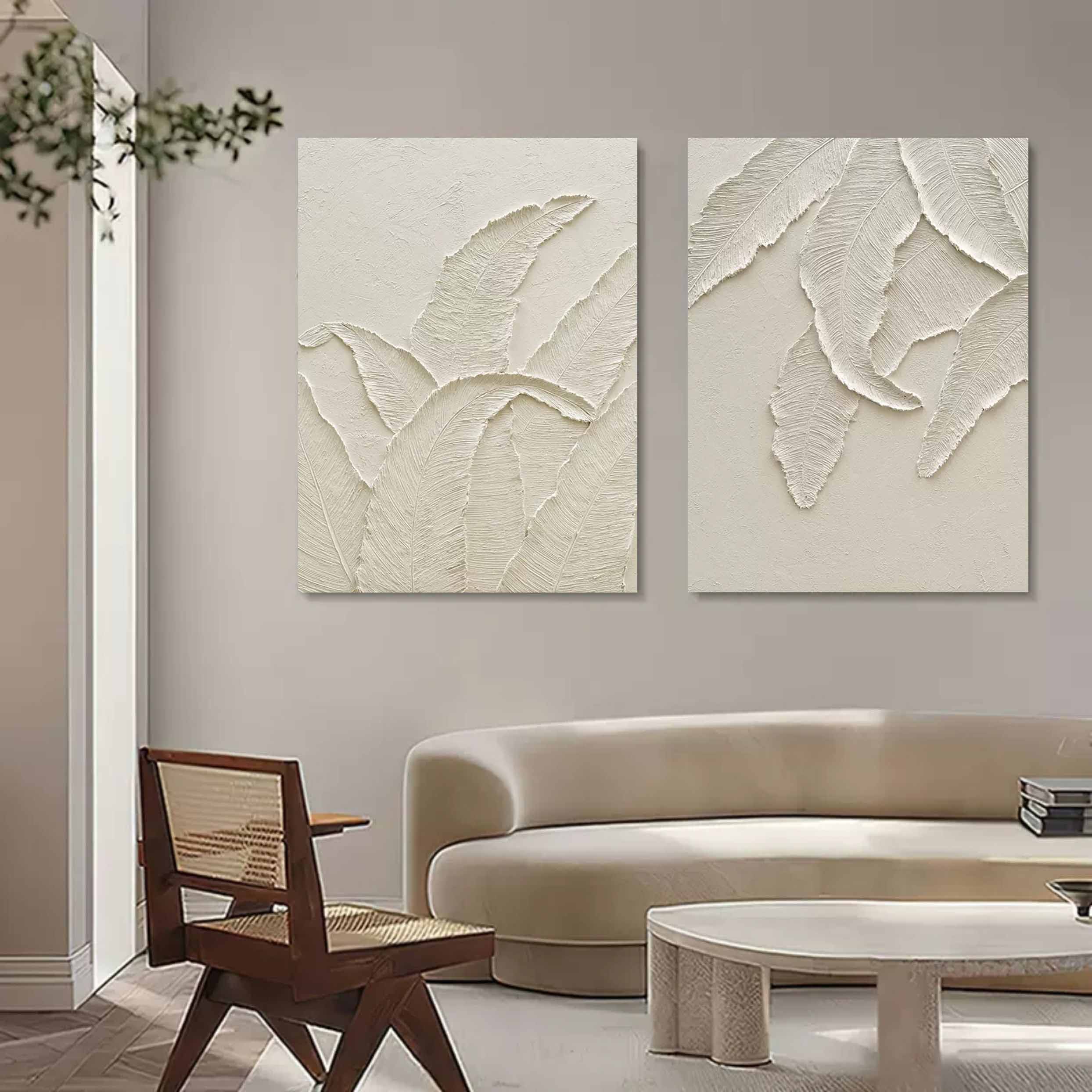 Wabi-Sabi Leaf Texture Relief Painting 2-Piece