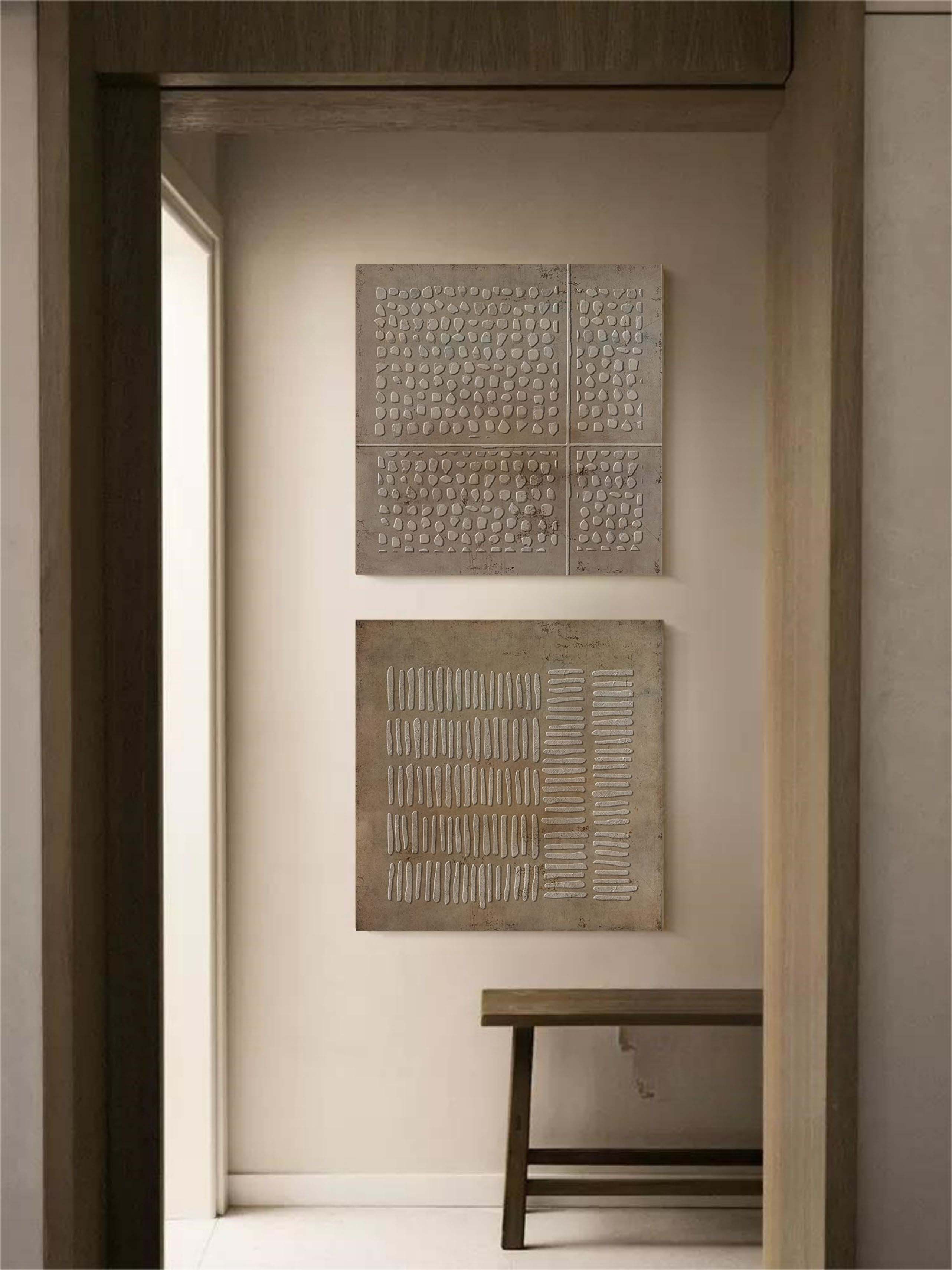 Geometric Textured Diptych Art Oil Painting