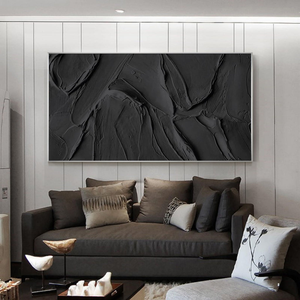 3D Textured Black Wall Art Impasto Painting