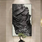Plaster Art Textured Black Abstract Vertical Painting