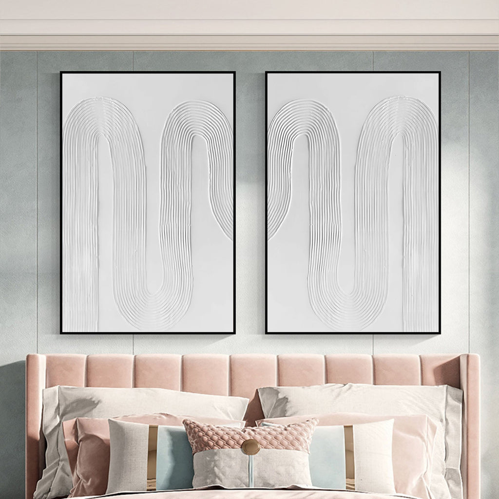 Minimalist White Curved Line Textured 2 Piece Wall Art