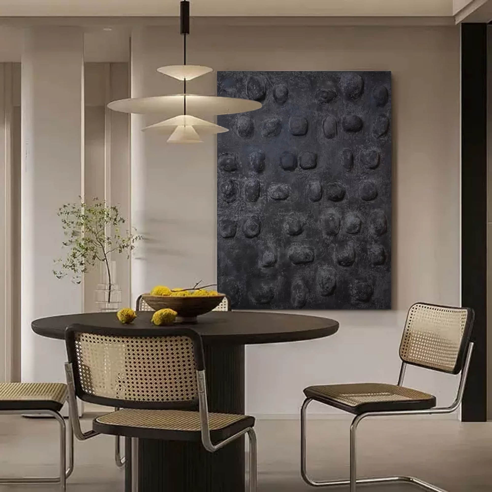 3D Textured Black Wall Art Abstract Tactile Dot