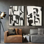 Set Of 2 Black White Collage Diptych Oil Painting