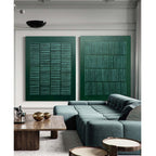 Deep Teal Textured Geometric Diptych Oil Painting