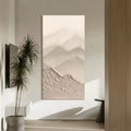 Vertical Wabi-Sabi Mountain Bas-Relief Painting