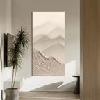 Vertical Wabi-Sabi Mountain Bas-Relief Painting