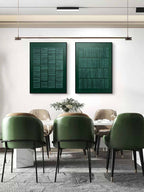 Deep Teal Textured Geometric Diptych Oil Painting