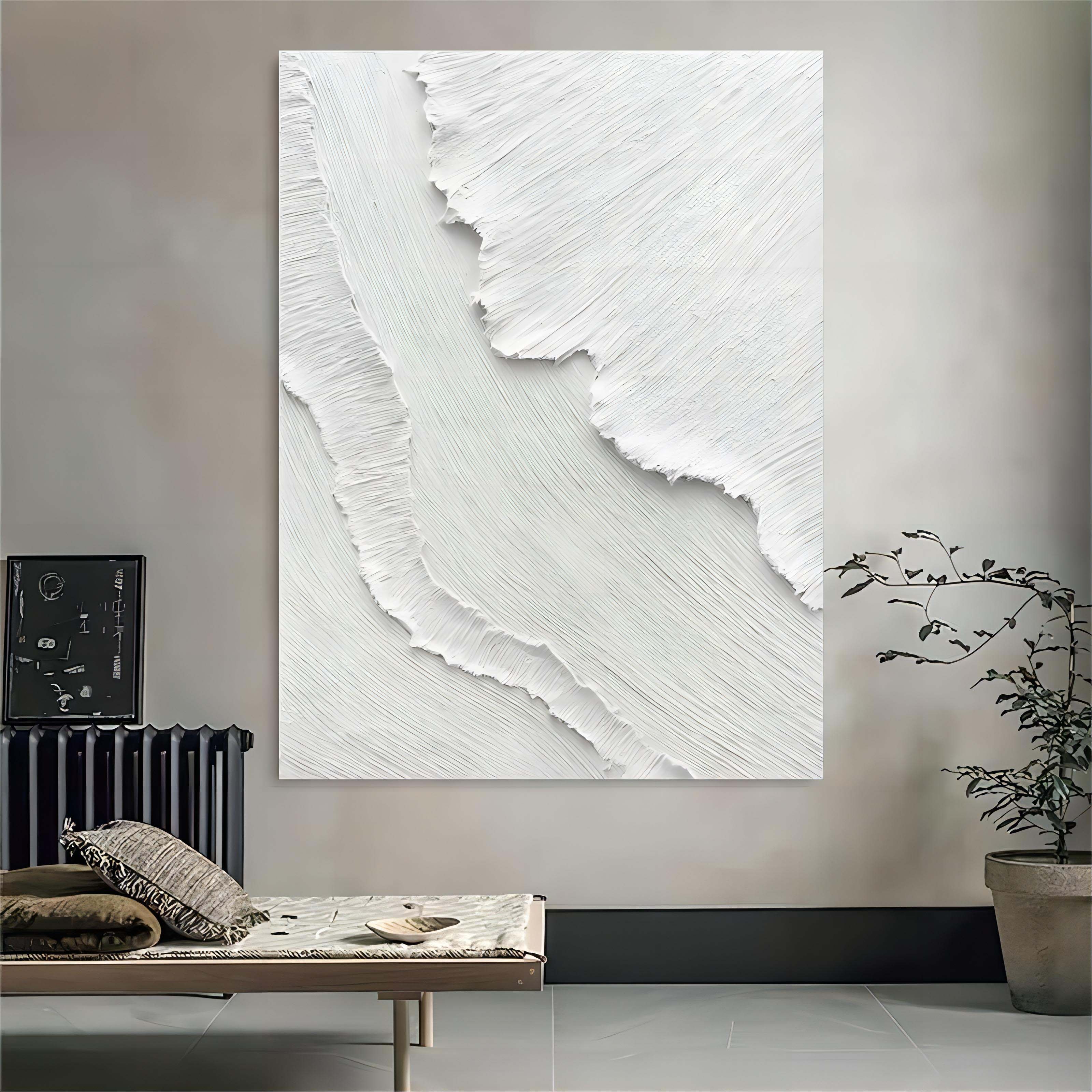 3D Textured White Wave Painting Organic Wall Art