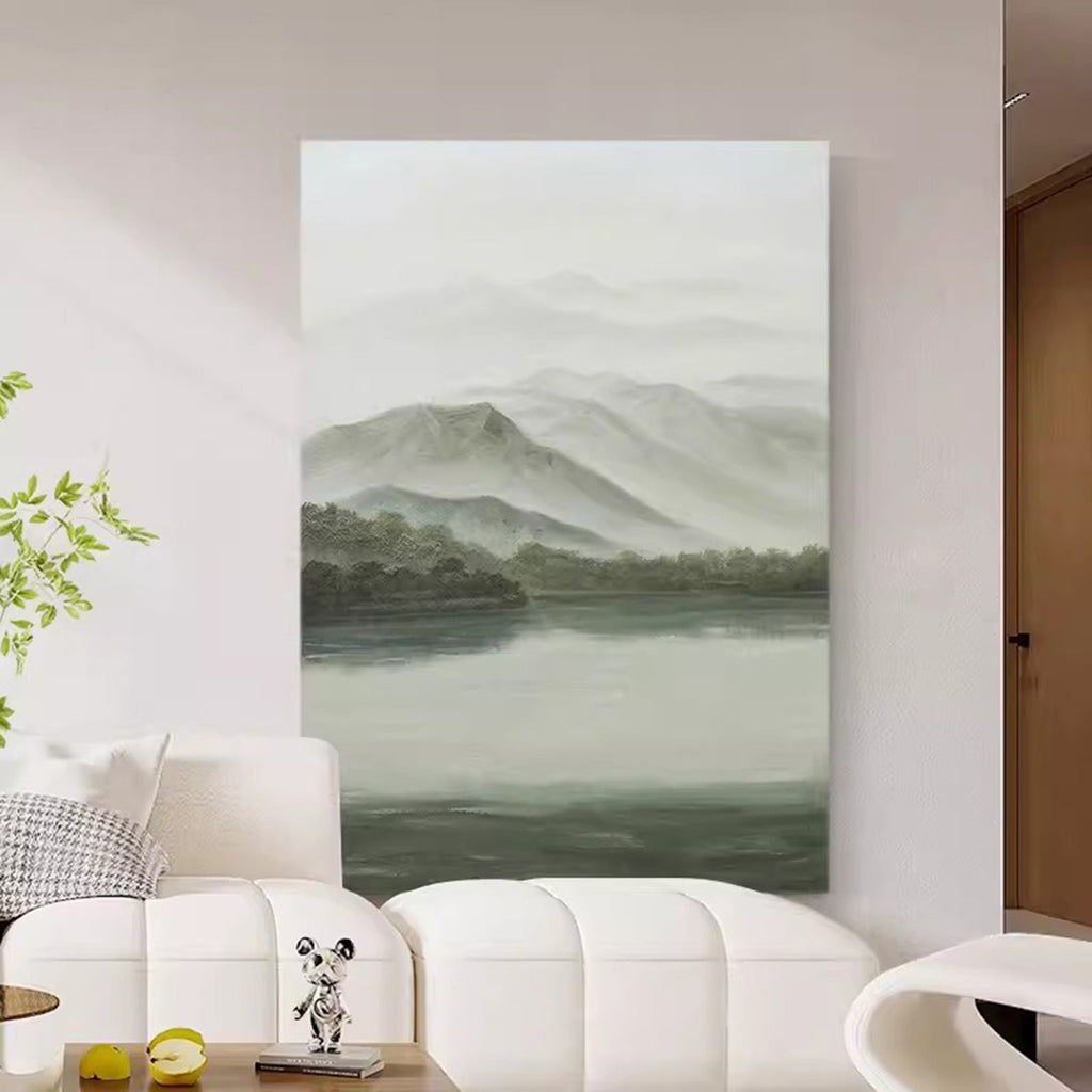 Serene Misty Mountain Landscape Painting