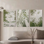 Set of 3 Green And White Triptych Painting