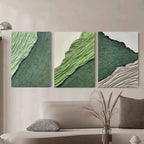 Green Textured Triptych Painting Set of 3