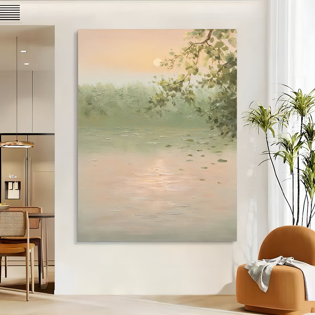 Wabi-Sabi Wall Art Soft Pastel Lake Landscape