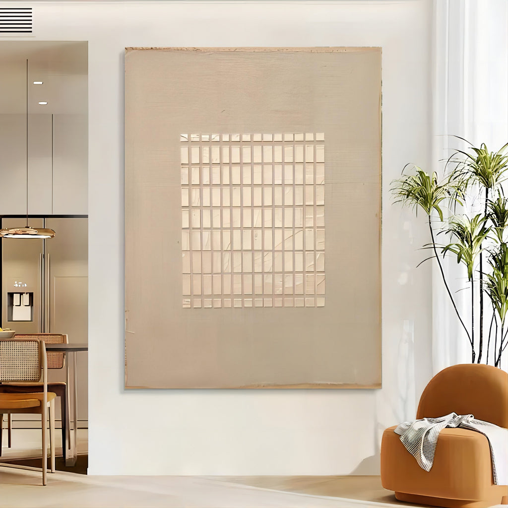 Wabi-Sabi Minimalist Neutral Grid Texture Oil Painting