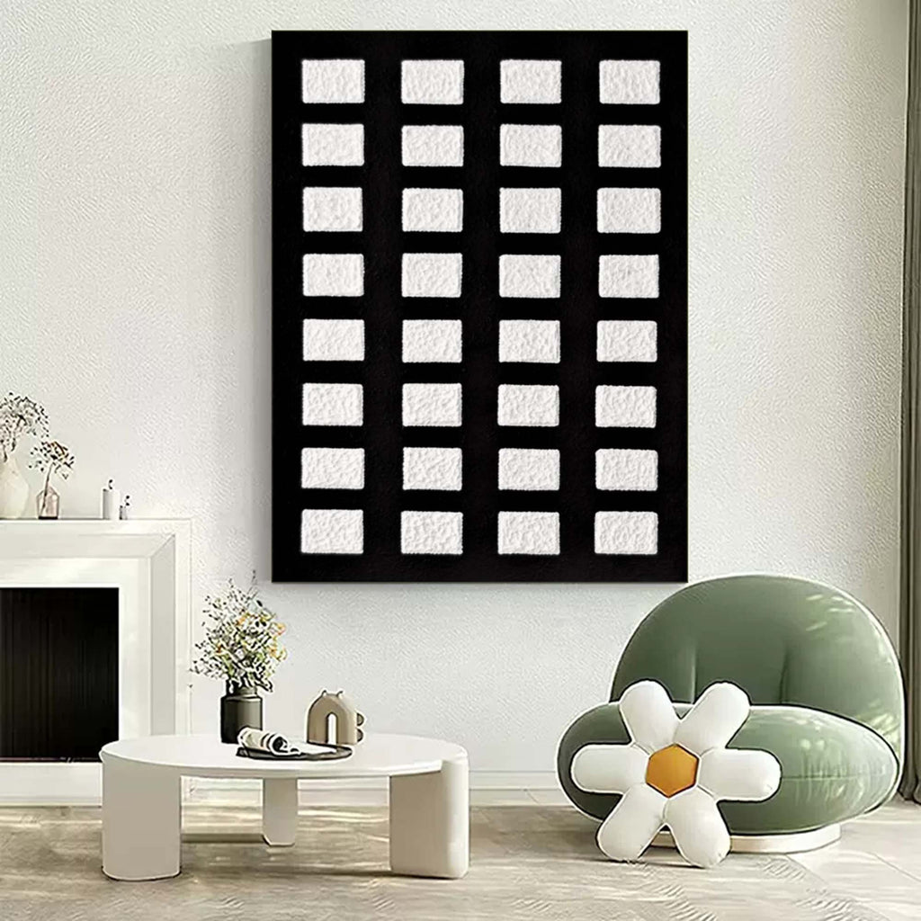 Black And White Grid Textured Wall Art