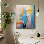 Impasto Geometric Abstract Painting Blue And Pink