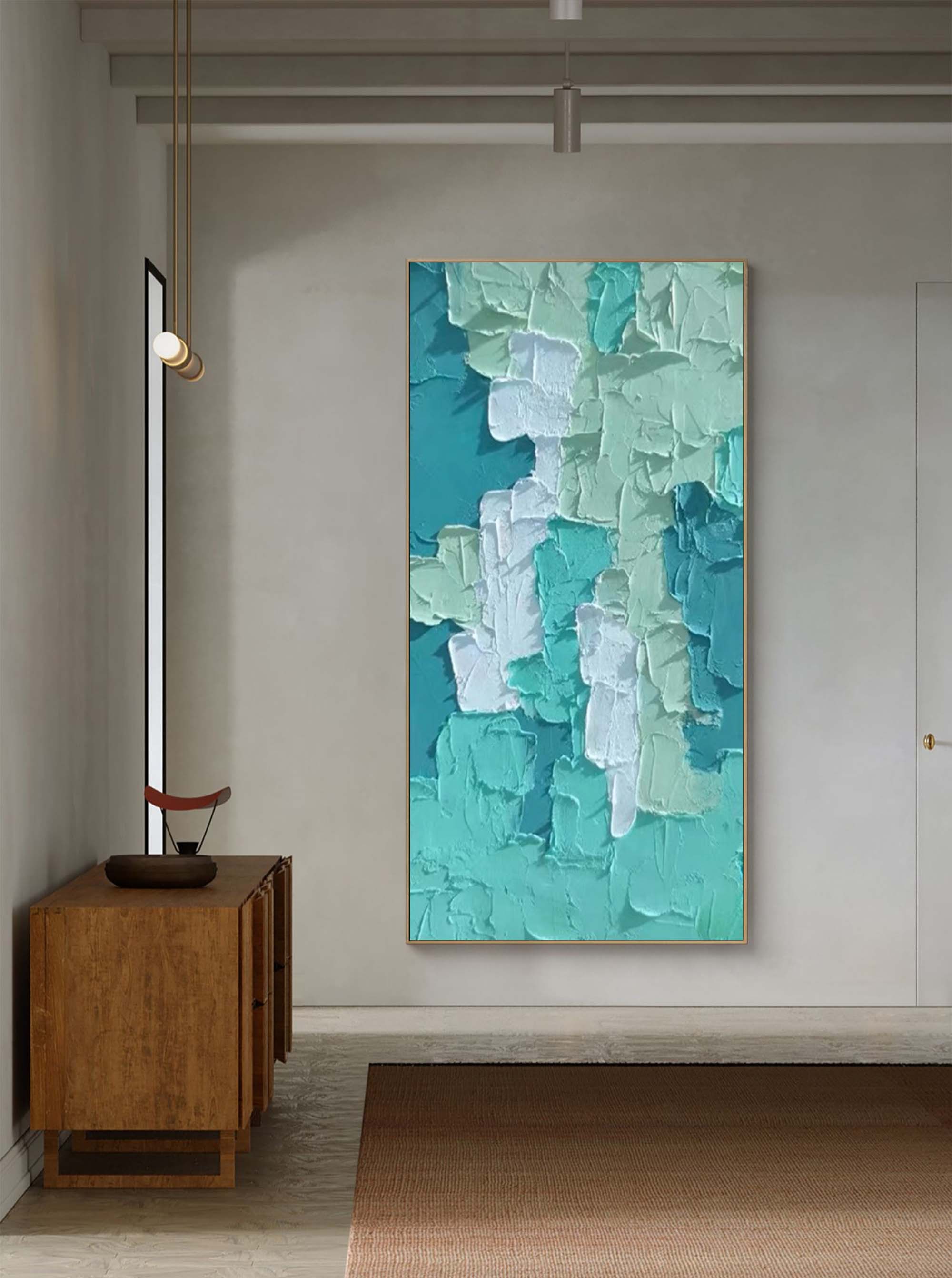 3D Impasto Coastal Abstract Painting Teal And Green