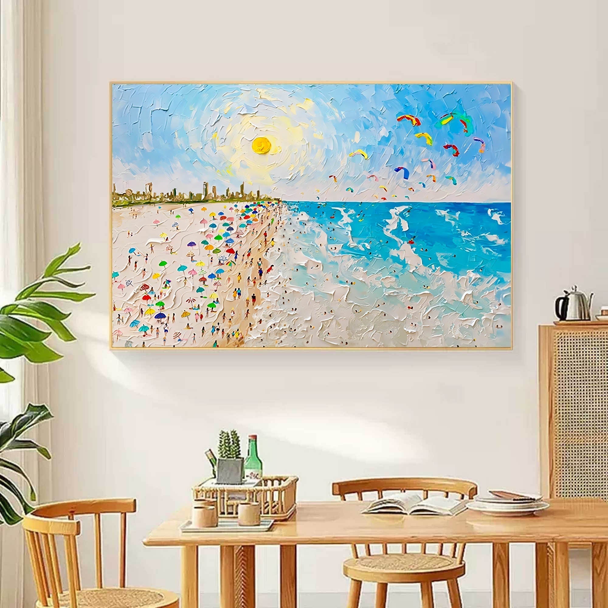 Vibrant Coastal Beach Day Impasto Painting