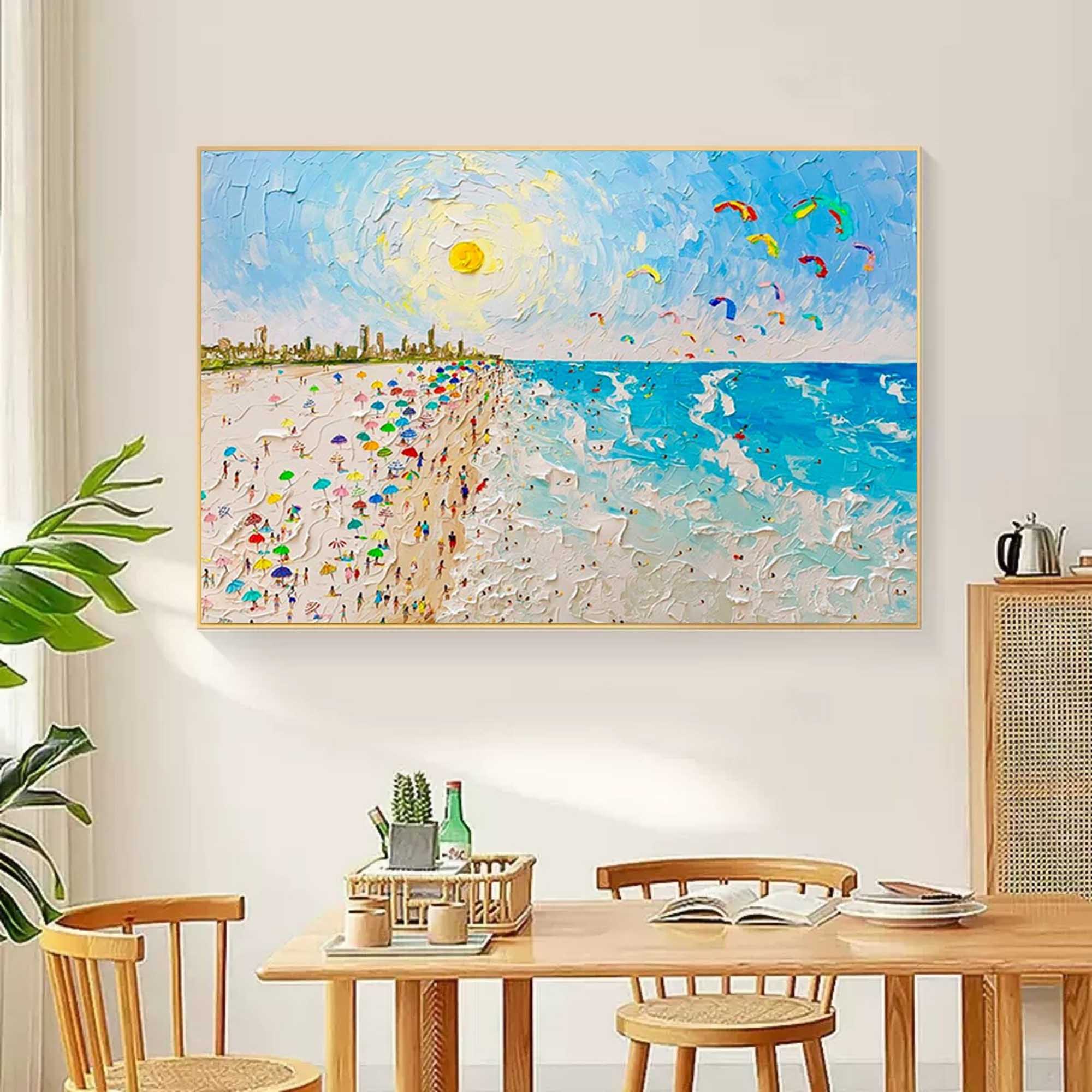 Vibrant Coastal Beach Day Impasto Painting