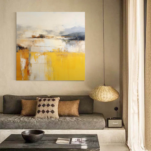 Abstract Landscape Oil Painting Vibrant Yellow