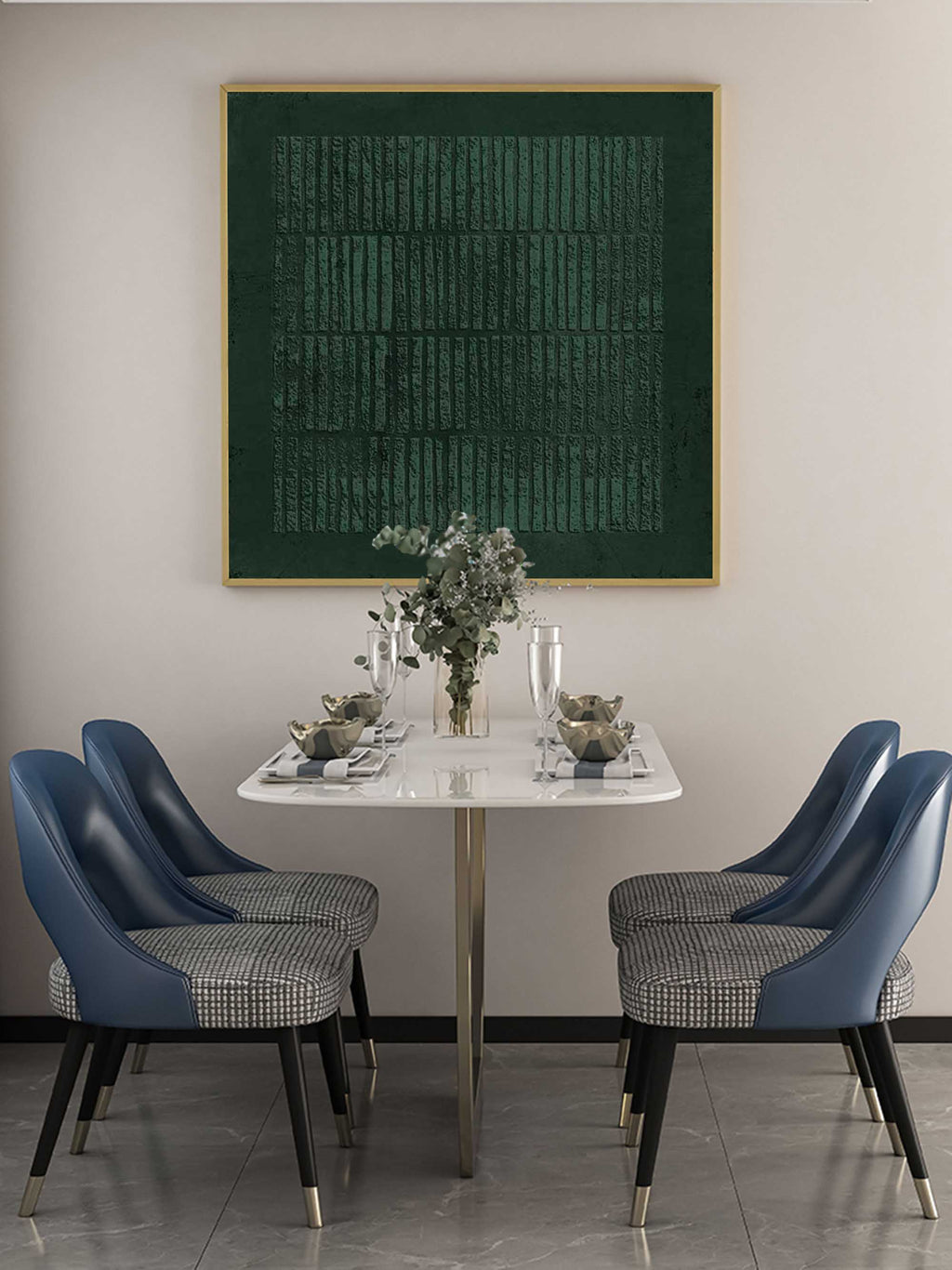 Deep Emerald Textured Vertical Strip Abstract Oil Painting