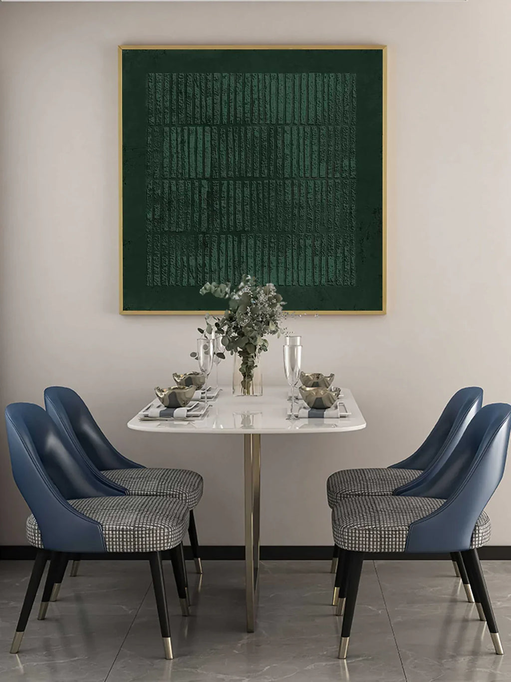 Deep Emerald Textured Vertical Strip Abstract Oil Painting
