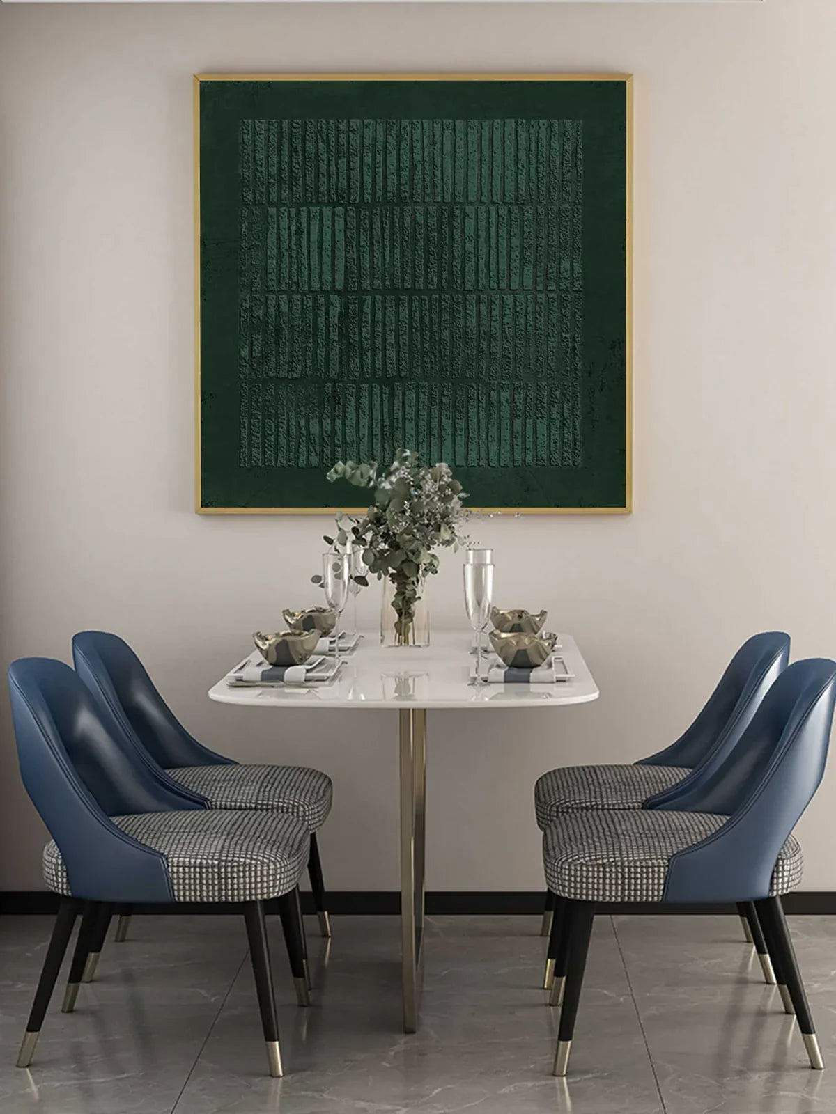 Deep Emerald Textured Vertical Strip Abstract Oil Painting