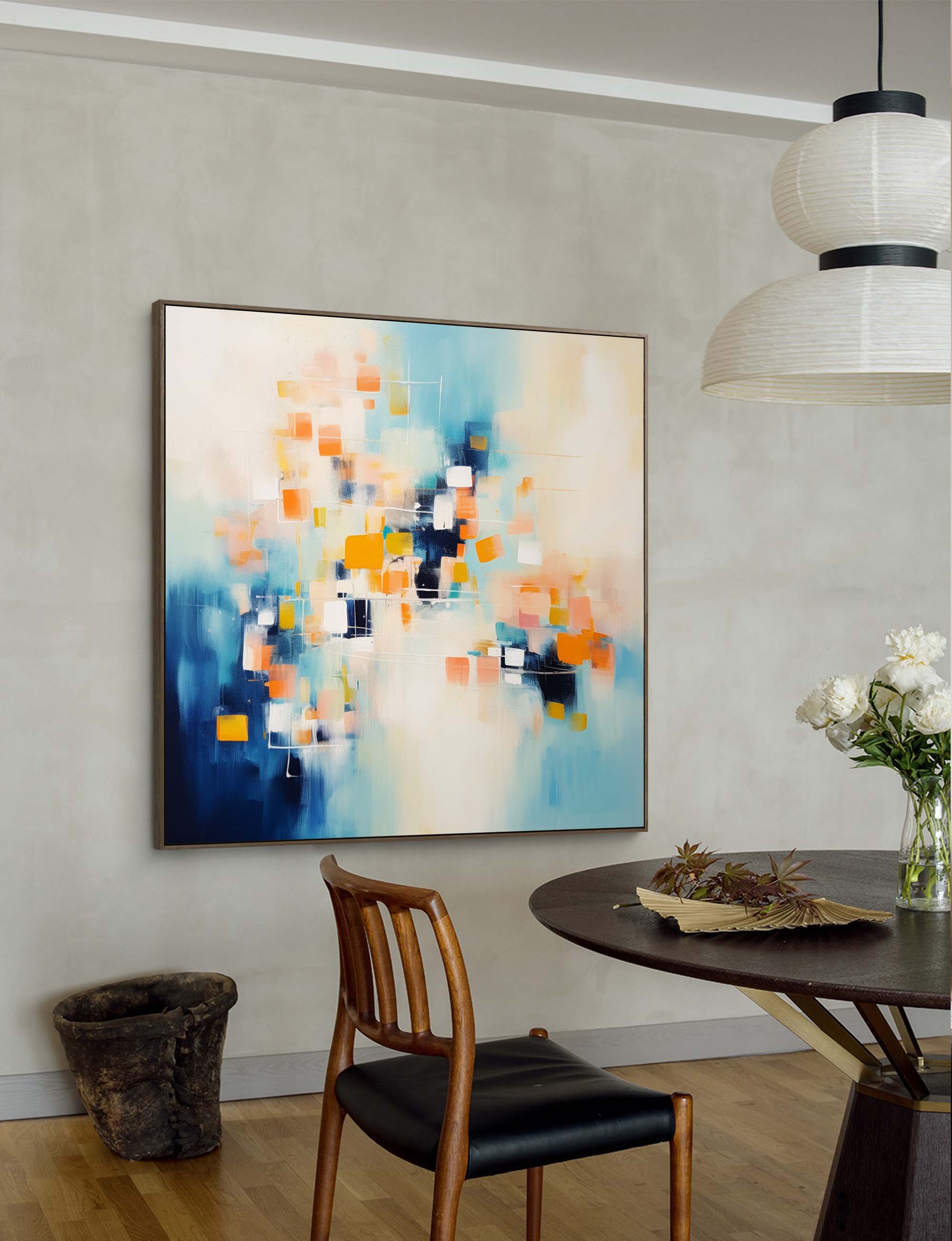 Geometric Pixel Painting Warm Orange Blue