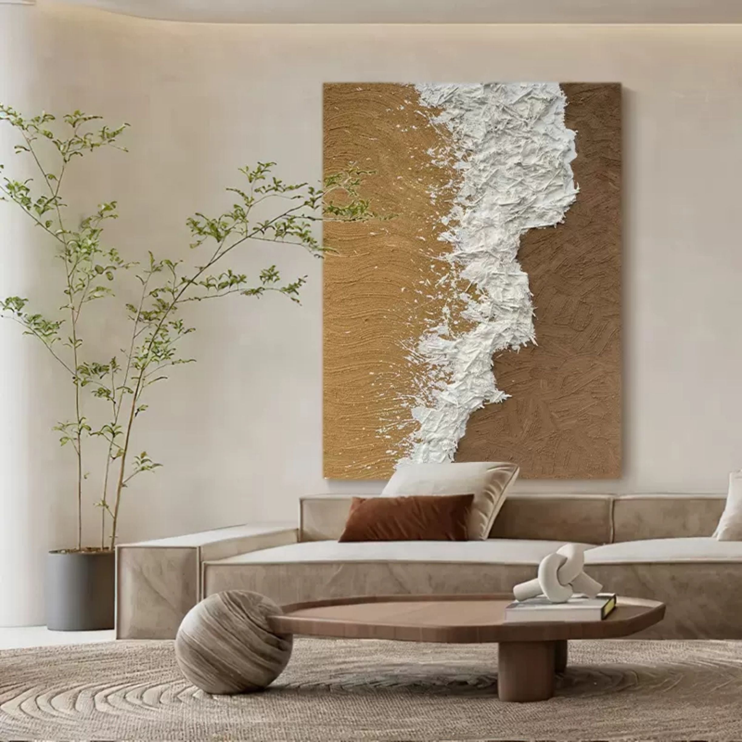 3D Textured Coastal Oil Painting White Ocean Wave