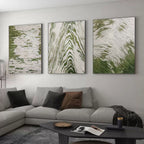 Set of 3 Green And White Triptych Painting
