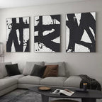 Set of 3 Black White Triptych Wall Art Textured