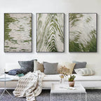 Set of 3 Green And White Triptych Painting